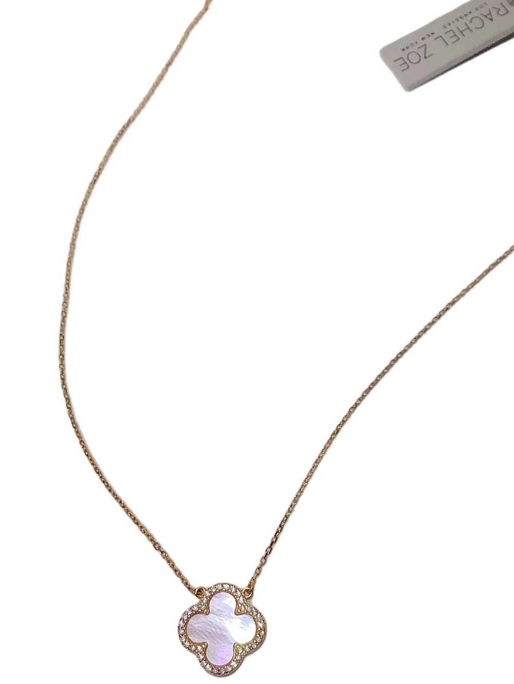 Rachel Zoe Sterling Silver Mother Of Pearl Clover Pendant Necklace New